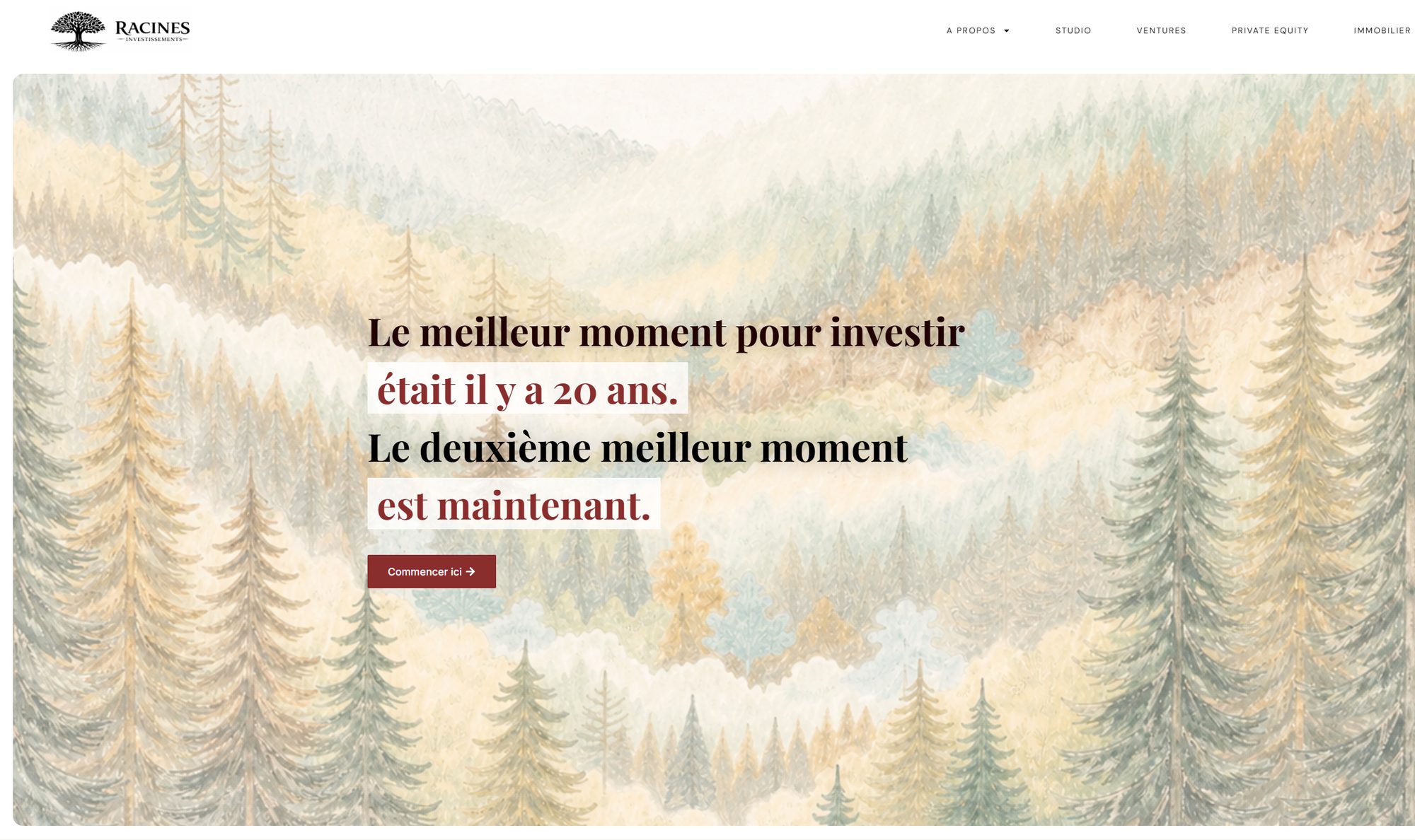 Page d'accueil du site Racines Investissements